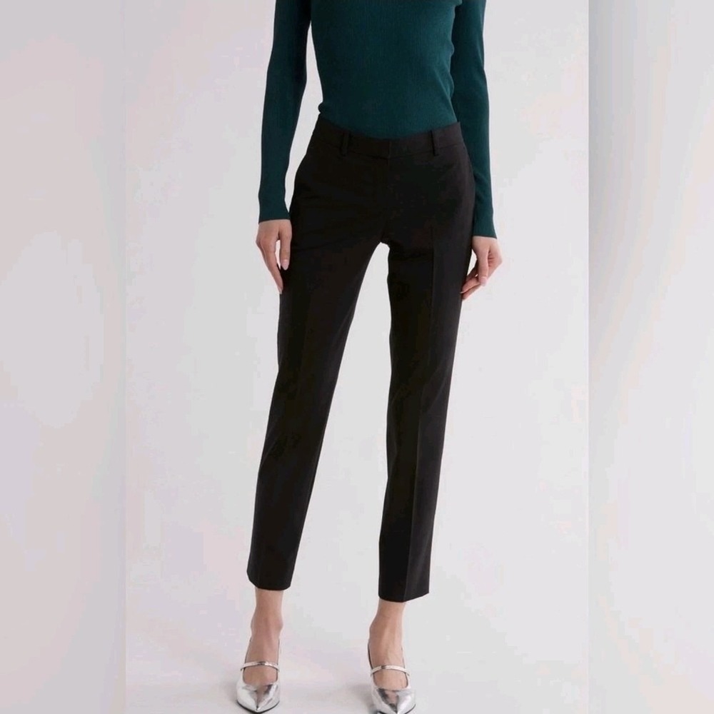 Theory Testra Slim Tapered Black Sevona Straight-Leg Pants Trousers Sz 10 Office